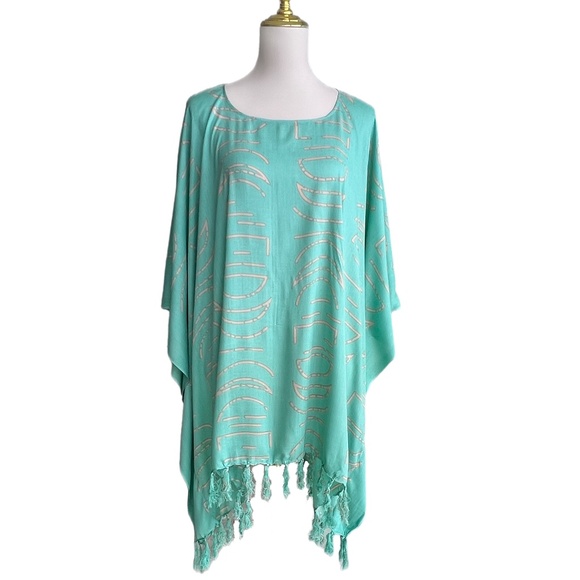 0091/ Seafoam  Green Moon Chase Poncho With Fringes - Picture 7 of 7